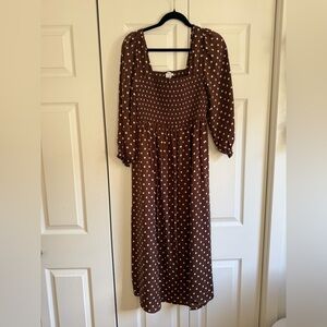 Ingrid & Isabel Brown Long Sleeve Polka Dot Maternity Dress